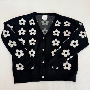 Lola Cardigan Black Daisy Flowers Sweater XL, Spring, Easter, Preppy